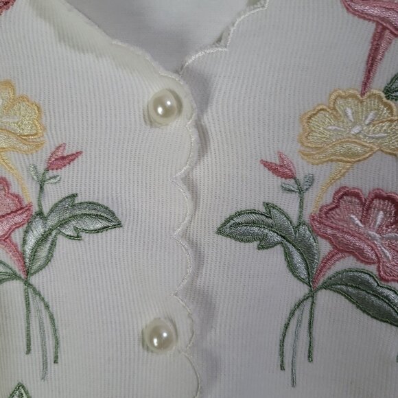 VTG Women's SZ LG Graff Knit Scalloped Pearl Button Top Blouse Floral Grandma - Picture 6 of 9